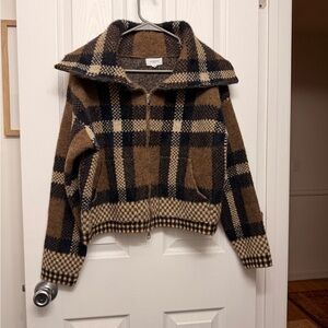 NWOT - Plaid Brown and Black Plaid Women's Zip Cardigan
